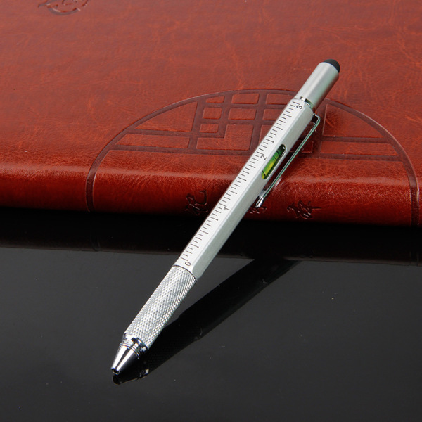 创意六合一螺丝刀工具笔 带刻度多功能笔 触屏笔 水平仪笔 金属圆珠笔